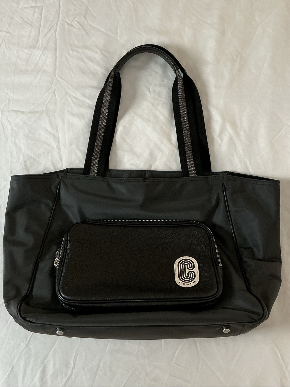 Coach Black Tote with Front Zip Pouch and Logo Patch